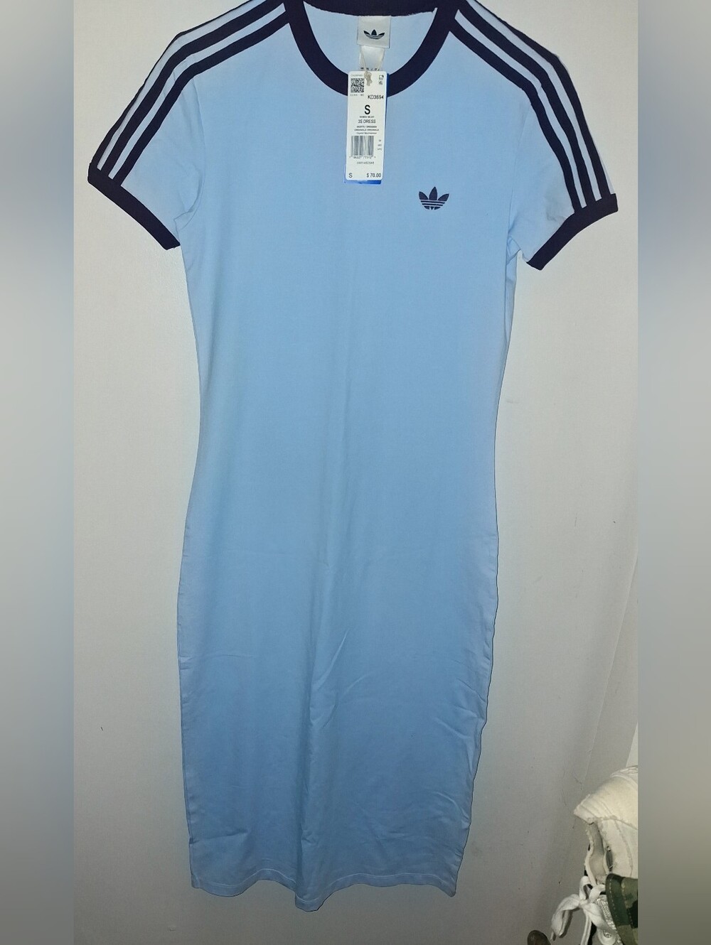 adidas Light Blue Midi Dress with Navy Trim